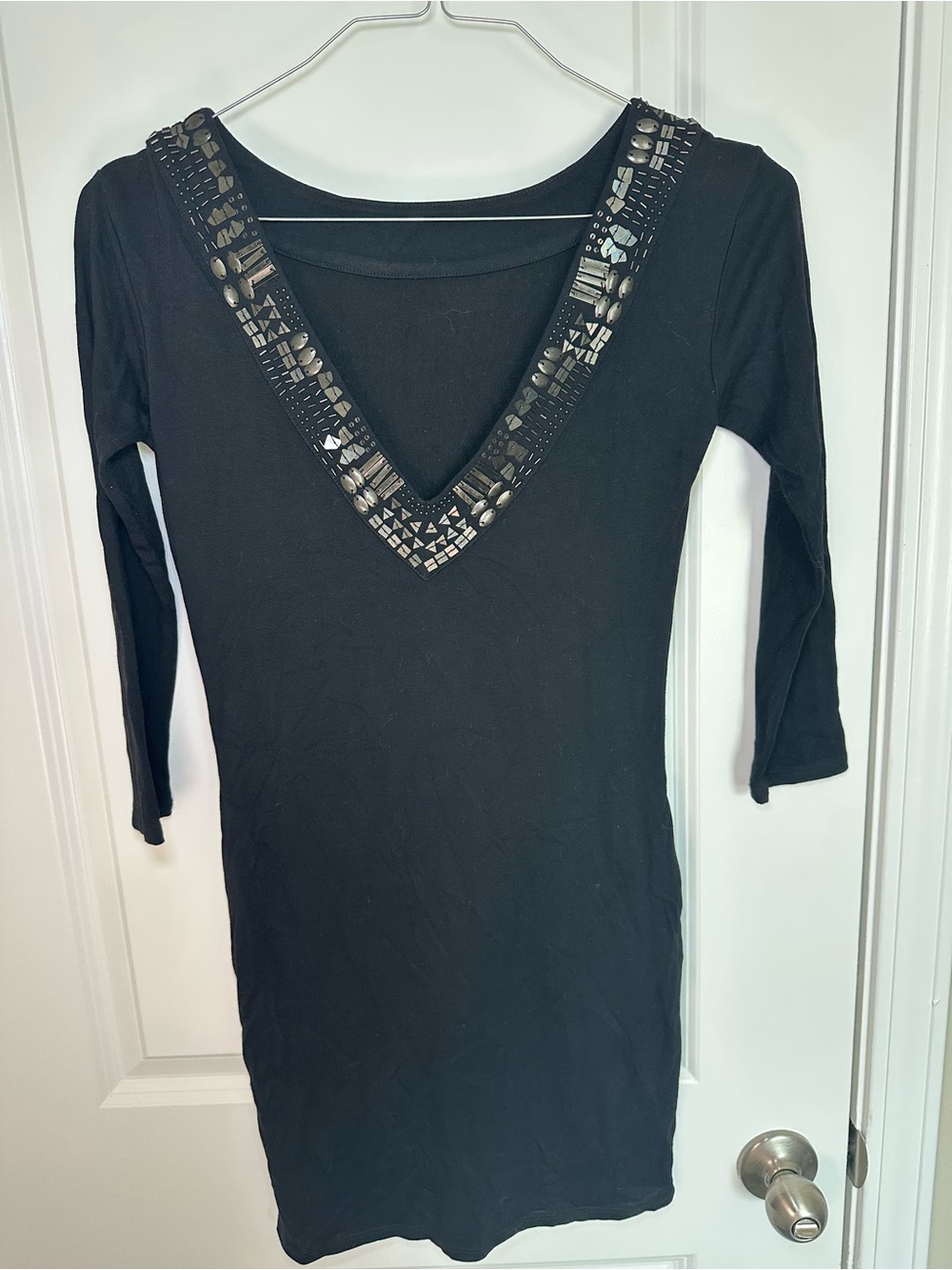 Armani Exchange Black V-Neck Embellished Mini Dress